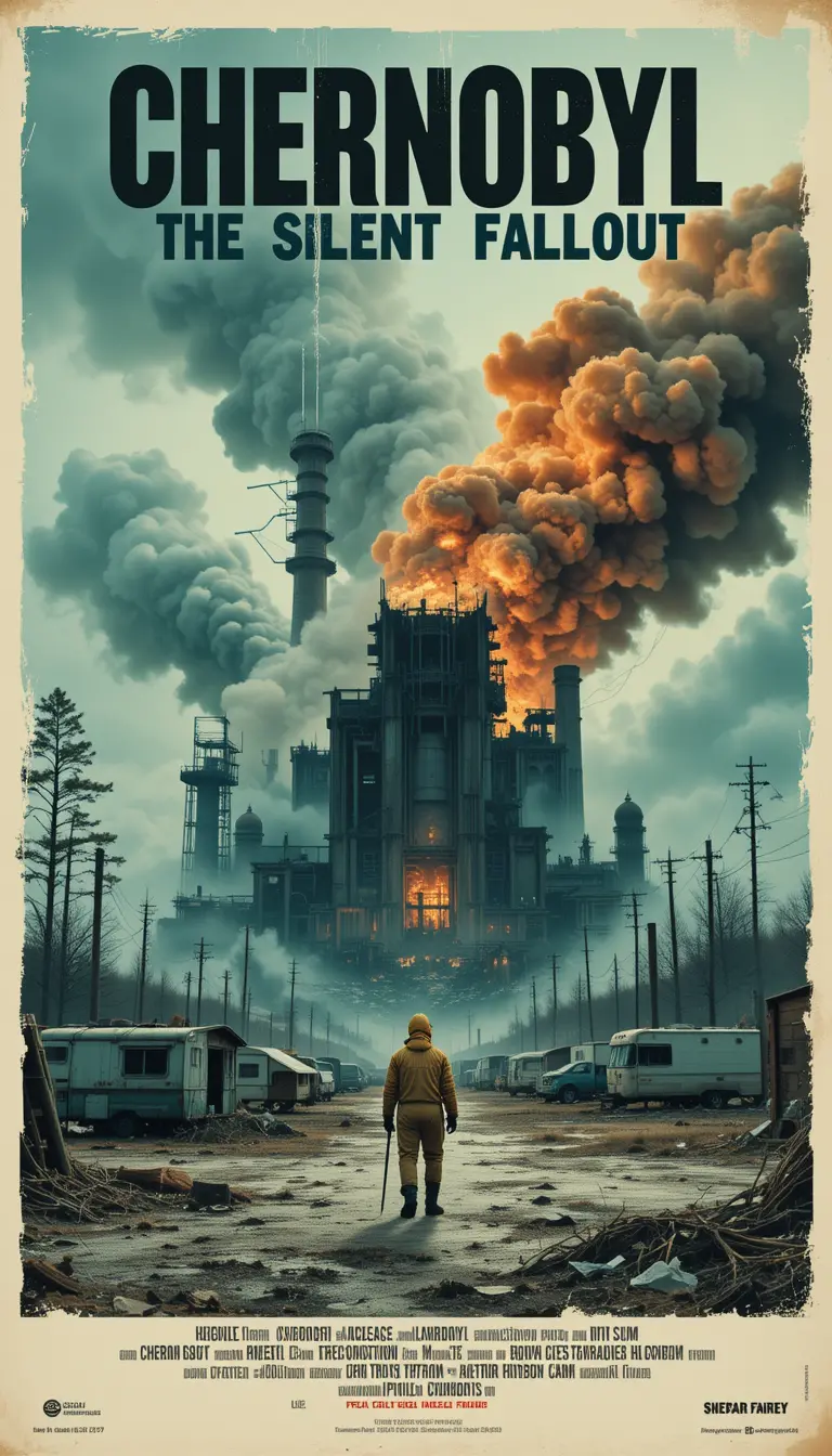 Chilling Chernobyl reactor poster with lone hazmat figure