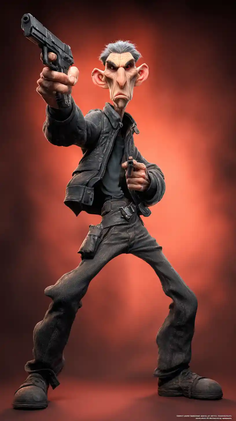 Cyberpunk cyborg hero aiming handgun in dynamic sci fi pose