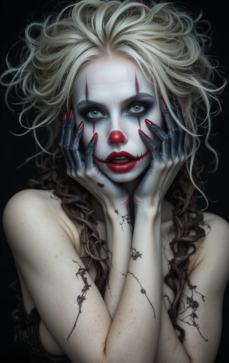 Creepy Gothic Clown Woman With Dark Staring Eyes
