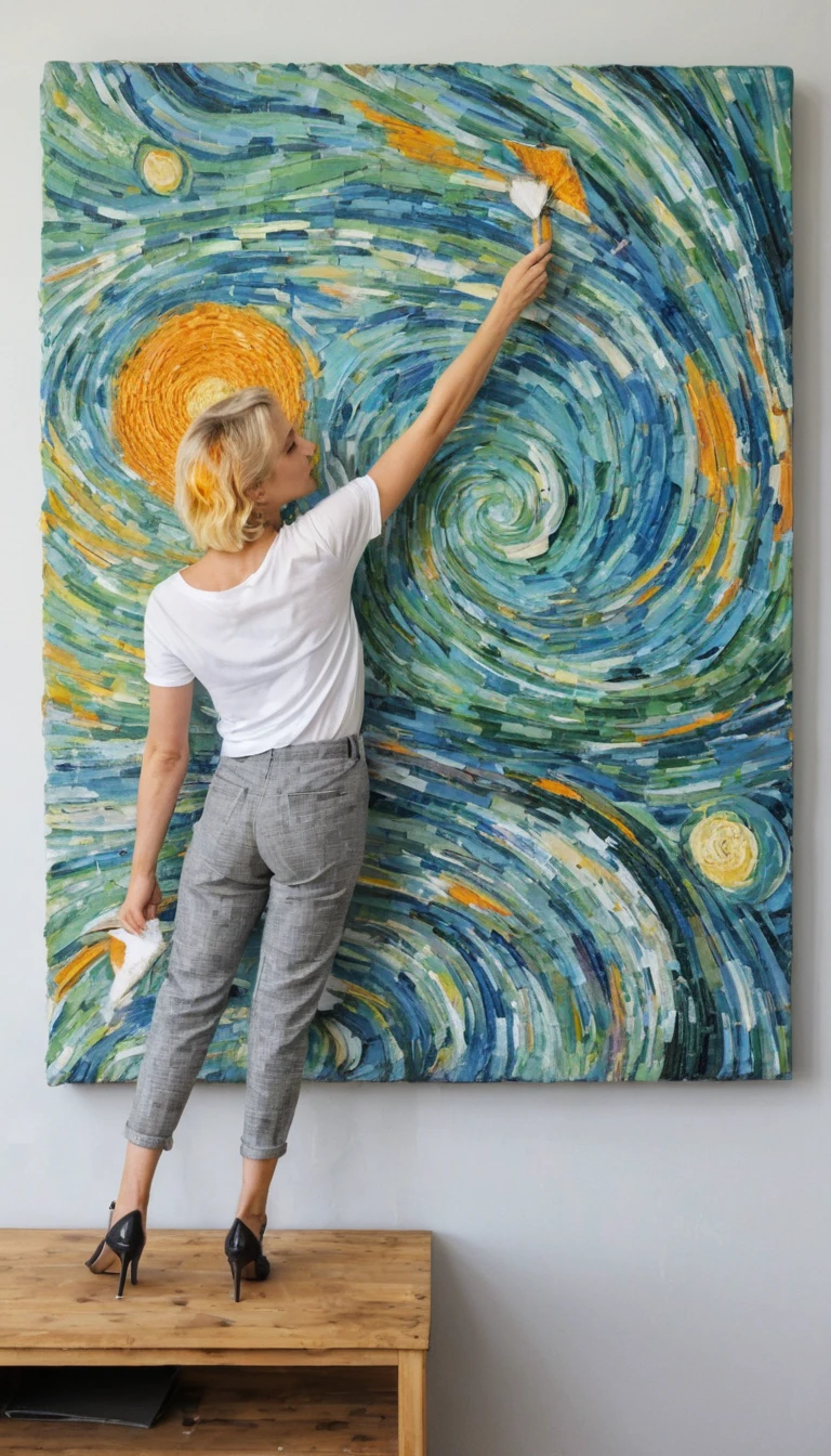 Selbstbewusste nackte blonde Frau malt in hellem Kunststudio