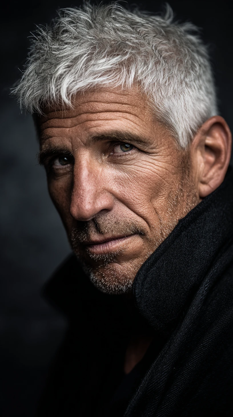 Close up portrait of an older man with intense gaze