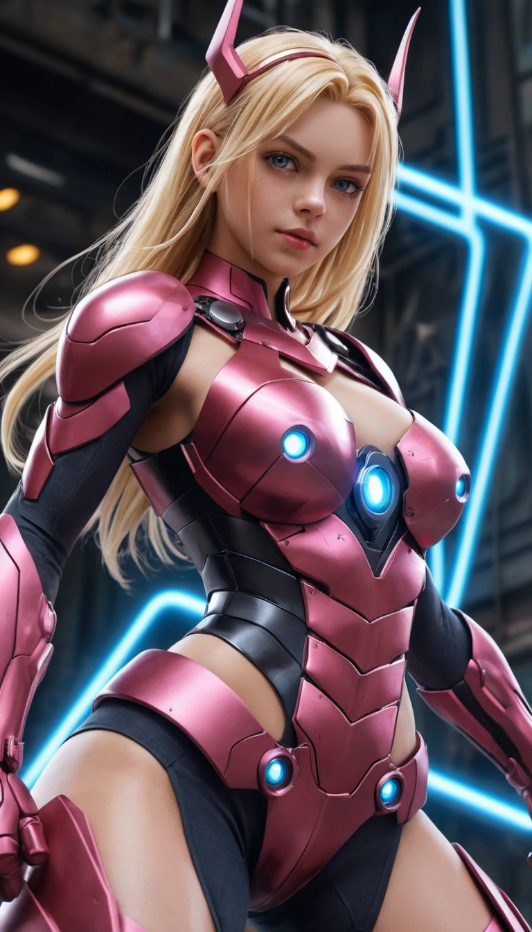 Cyborg anime woman wielding thunder in cyberpunk sky