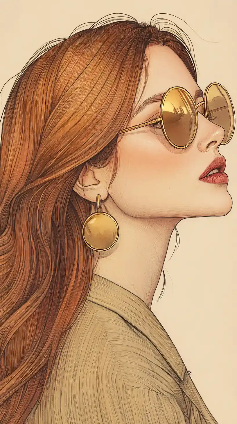 Elegant fashion illustration of woman in profile with gold details