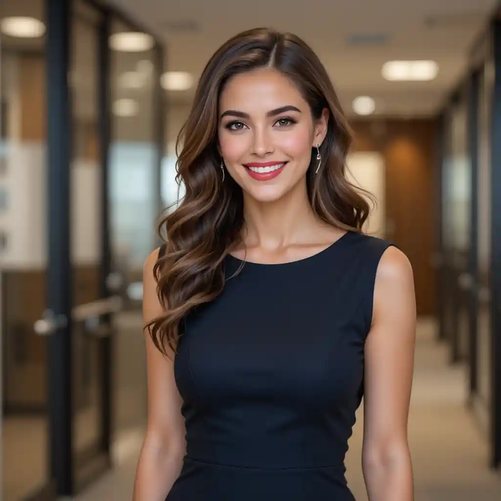 Smiling professional woman in corporate dress at the office