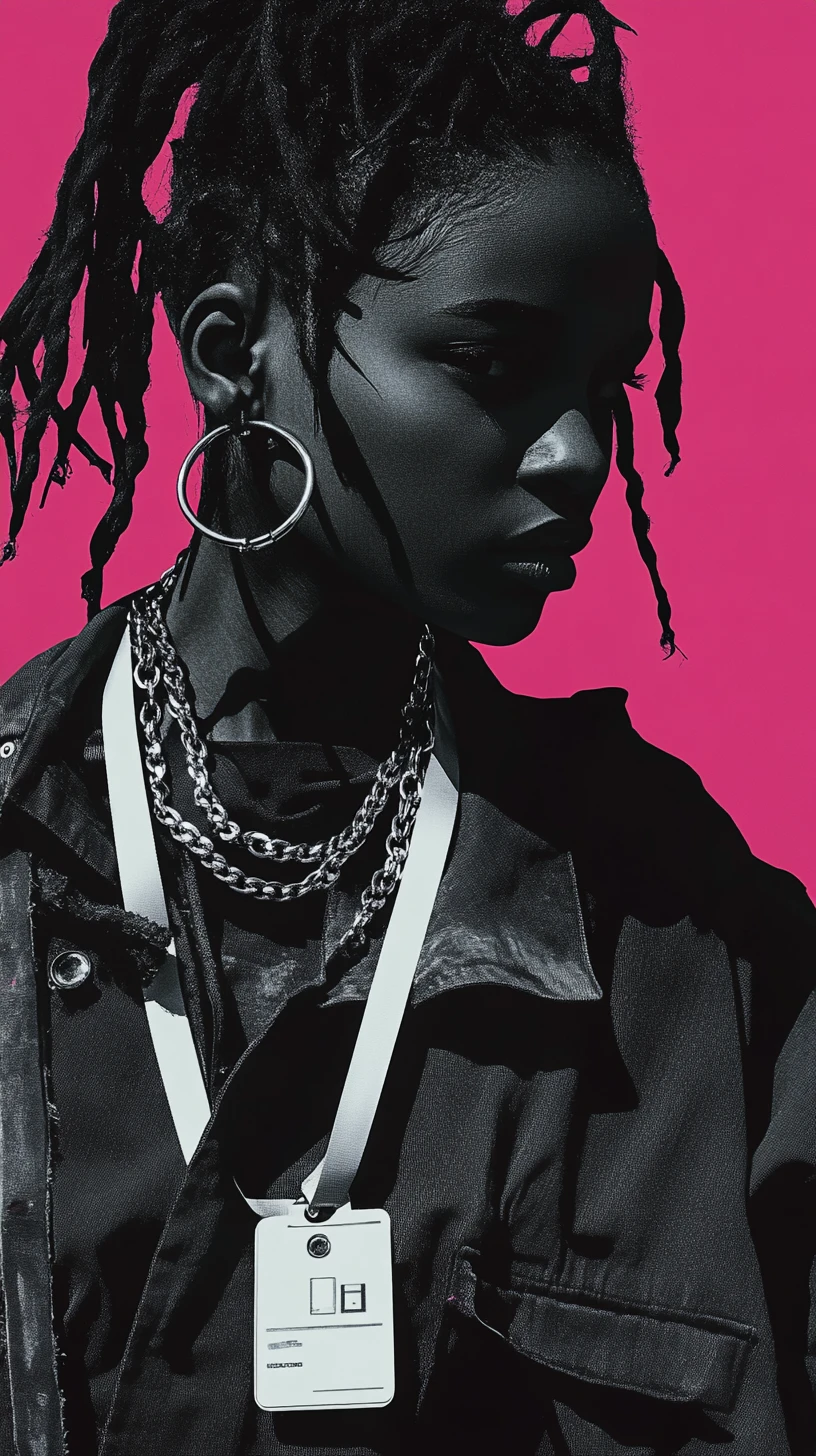 Rebellious anime woman in streetwear against neon magenta background