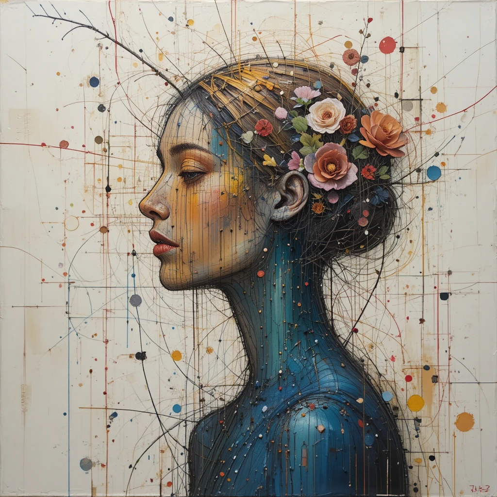Abstract human profile with colorful devotional gesture painting