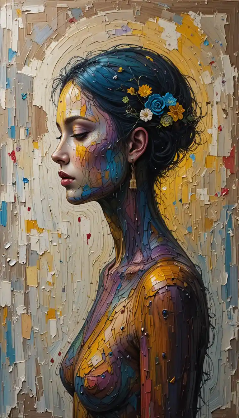 Abstract human profile with colorful devotional lines