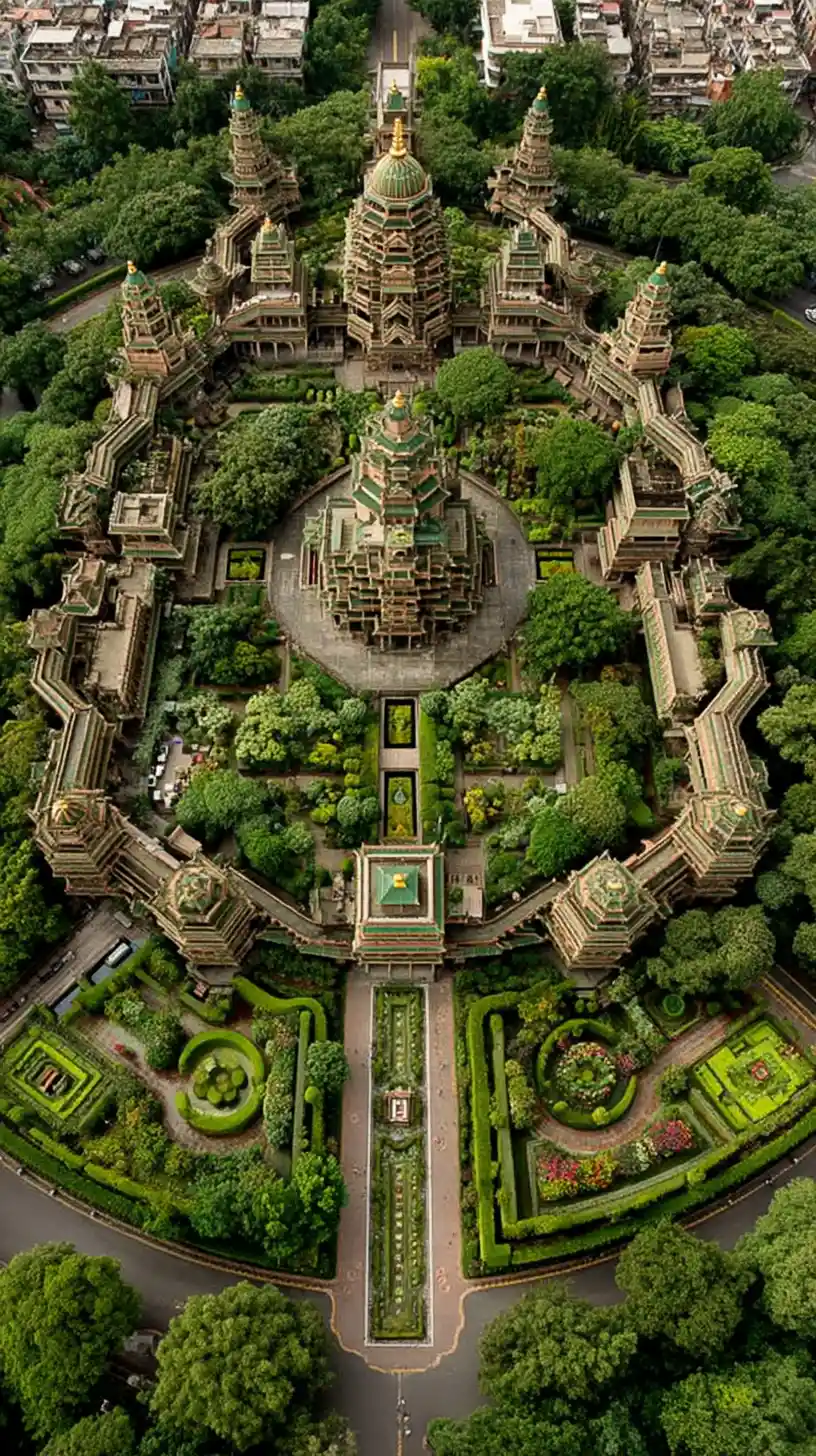 Aerial anime view of ancient tang chang an city