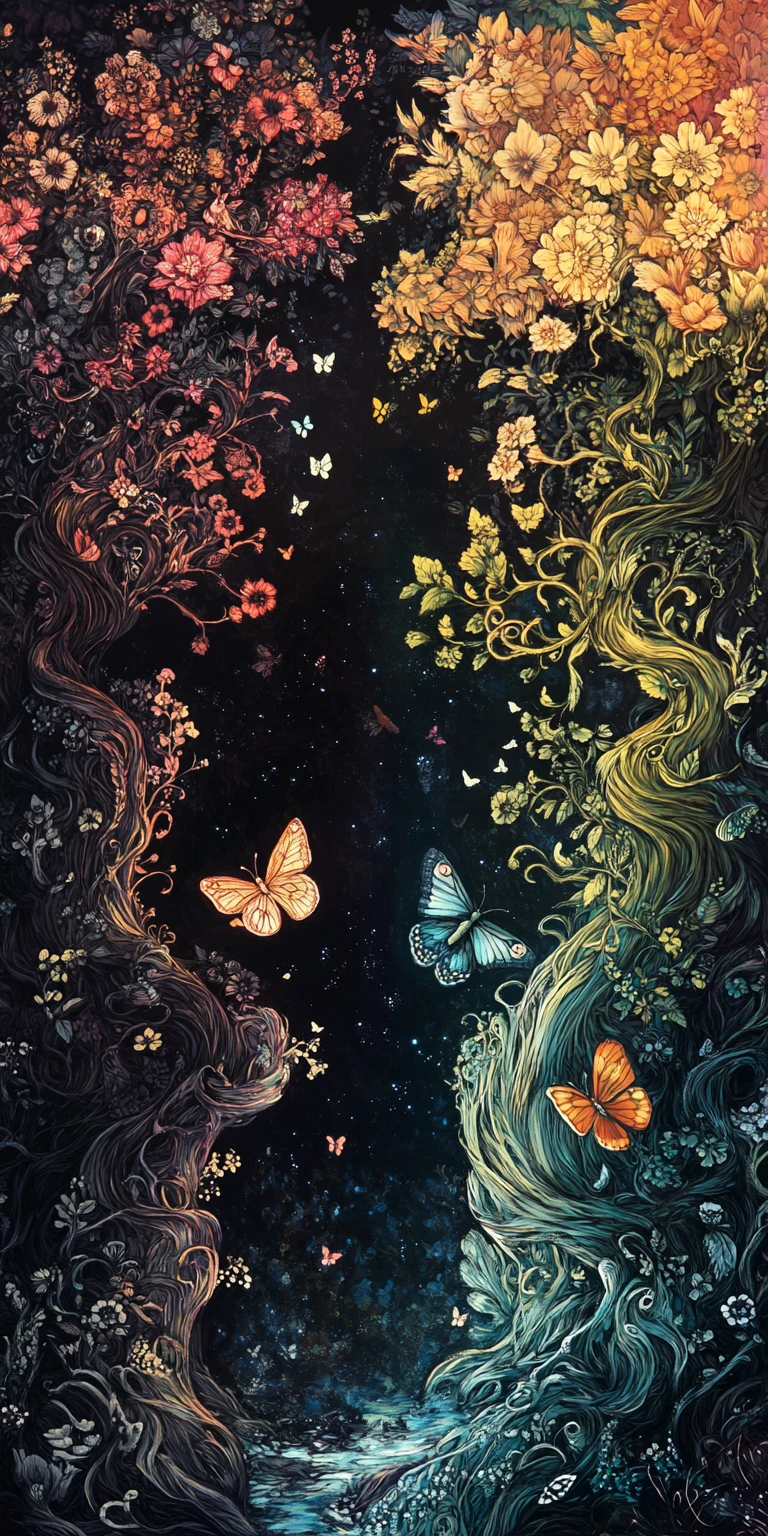 Butterfly In A Swirling Yin Yang Fantasy Landscape