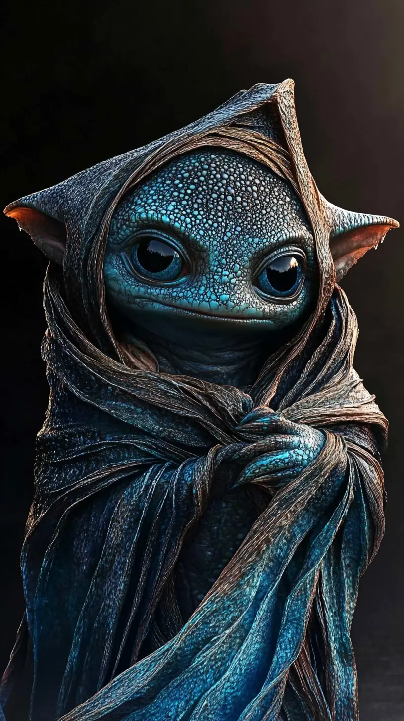 Curious Aquatic Goblin In Flowing Sea Worn Fabrics
