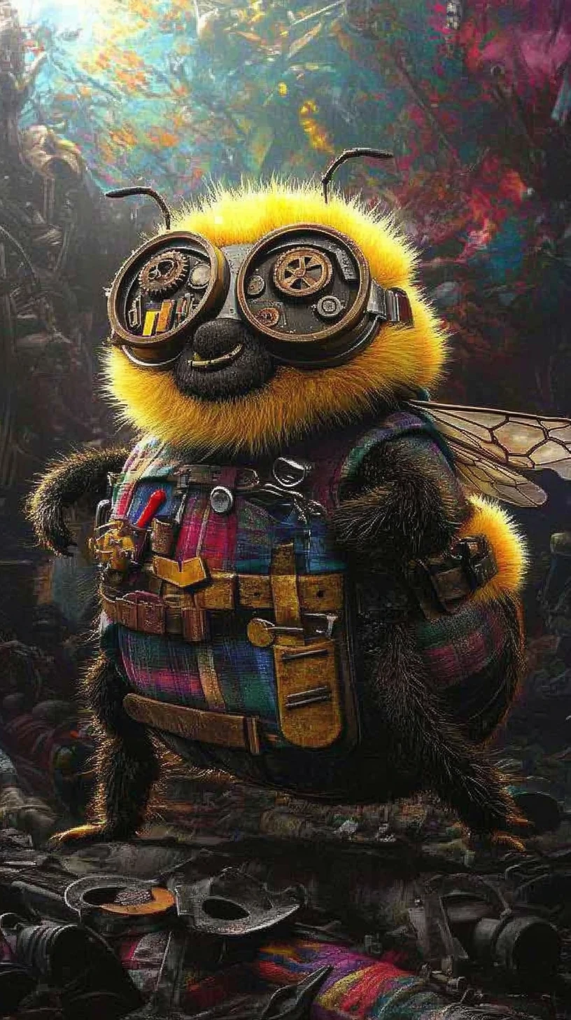 Cheerful Fuzzy Bumblebee Character With Steampunk Goggles