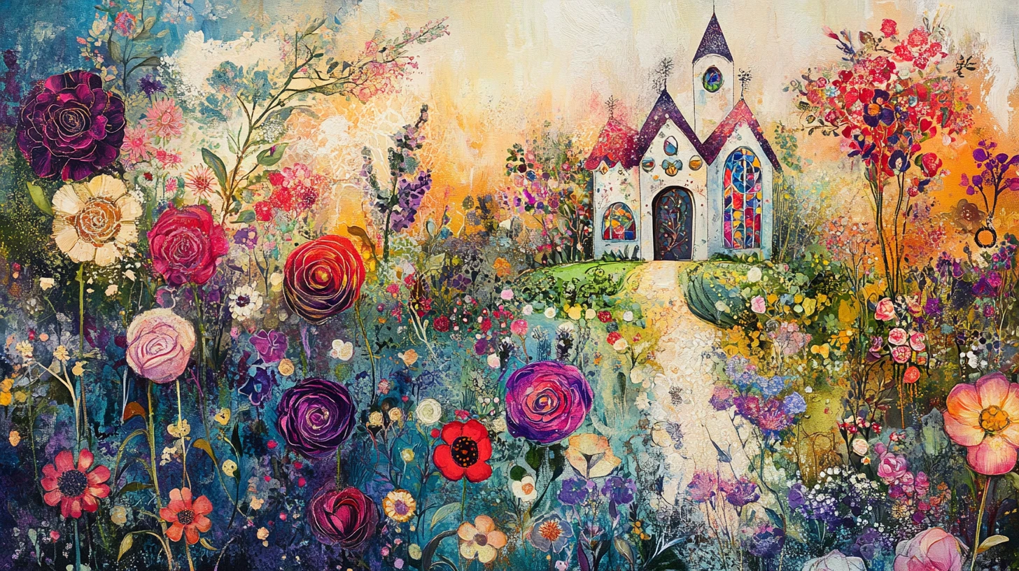 Whimsical Fantasy Village With Lush Floral Gardens