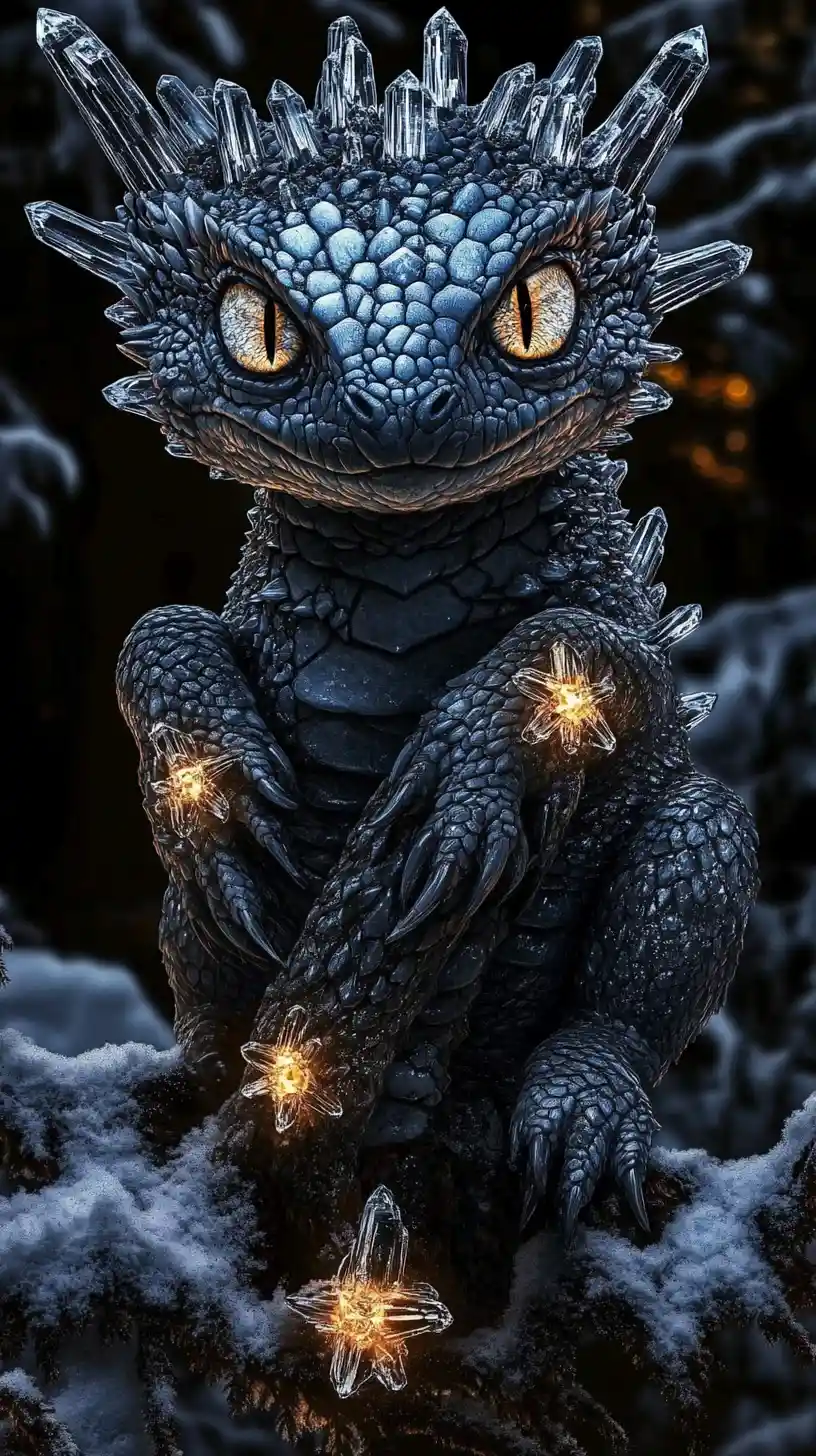 Gentle crystal coated fantasy creature in cool blue tones