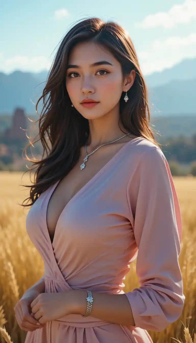 Confident woman portrait in front lit studio backdrop
