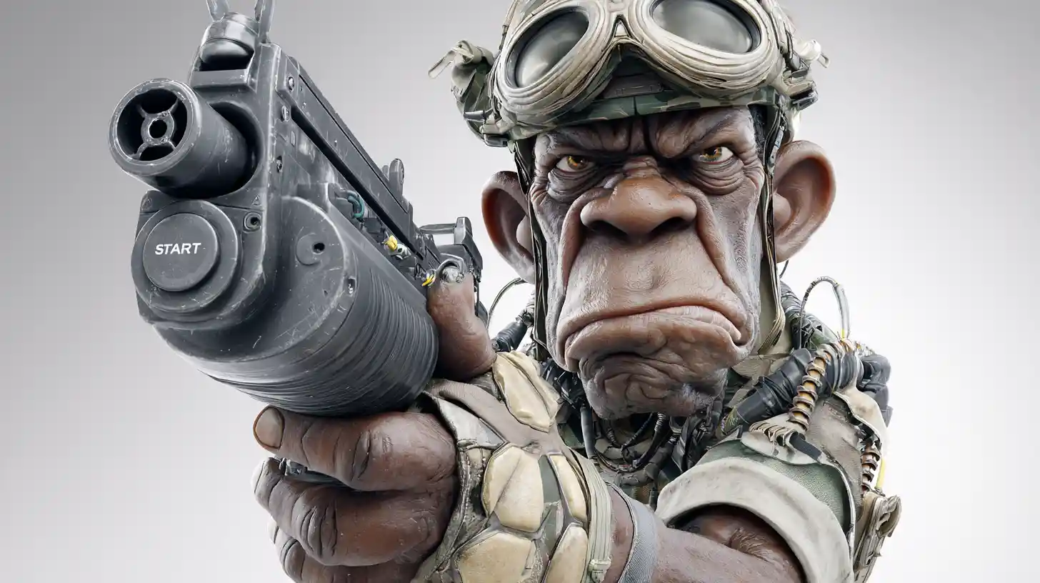 3D colonial marine character with smartgun on white background