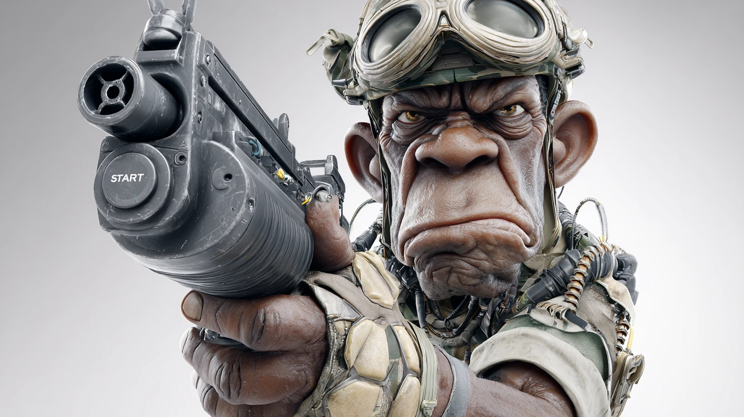3D colonial marine character with smartgun on white background