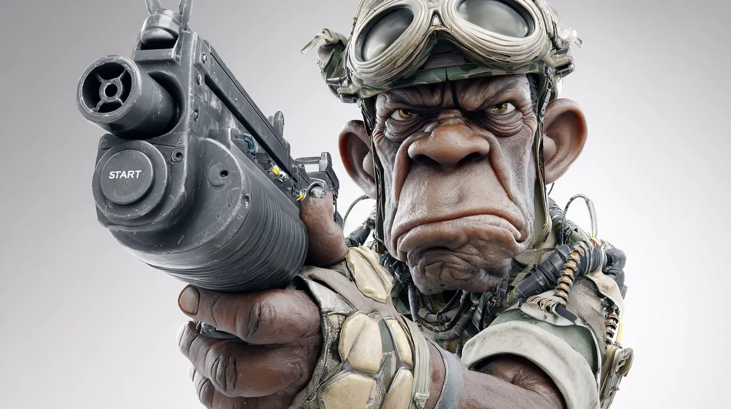 3D colonial marine character with smartgun on white background