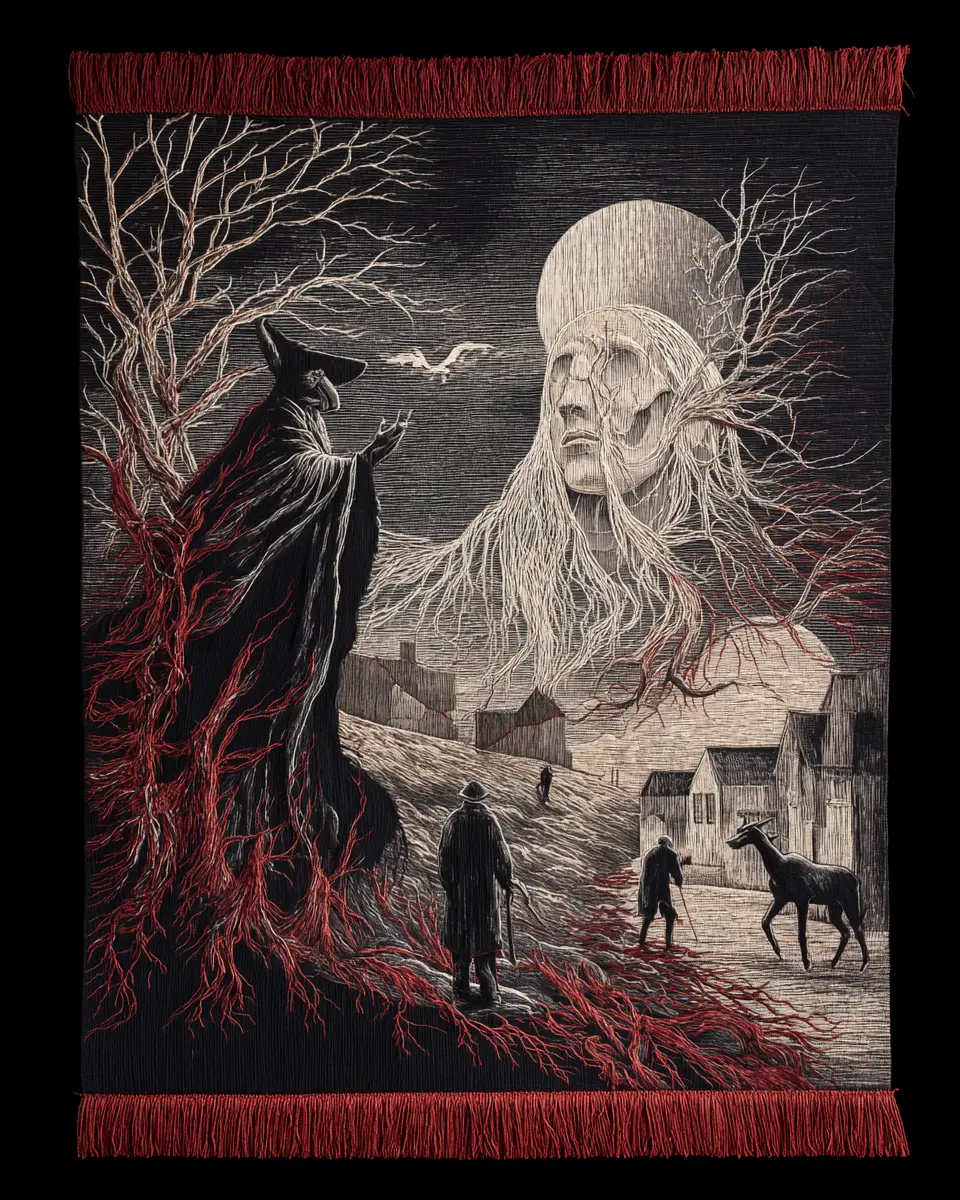 Dark fantasy tapestry inspired by haunting fairy tales