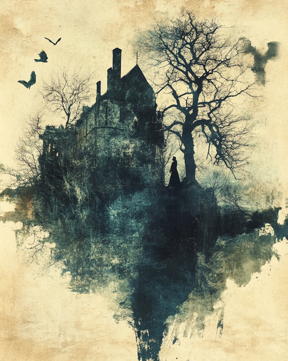 Dark abstract mosaic tribute to classic grim fairy tales