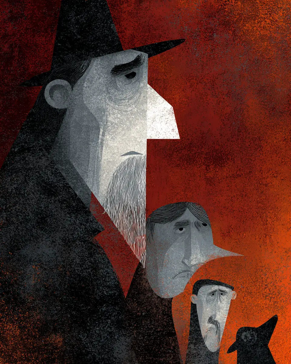 Dark abstract collage tribute to classic Grimm fairy tales