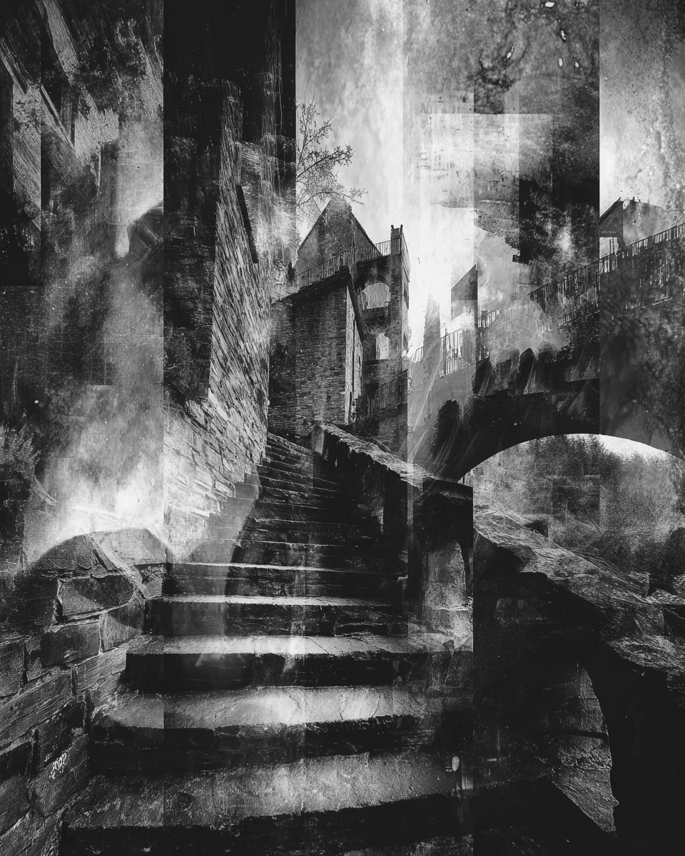 Abstract mosaic tribute to dark Brothers Grimm tales