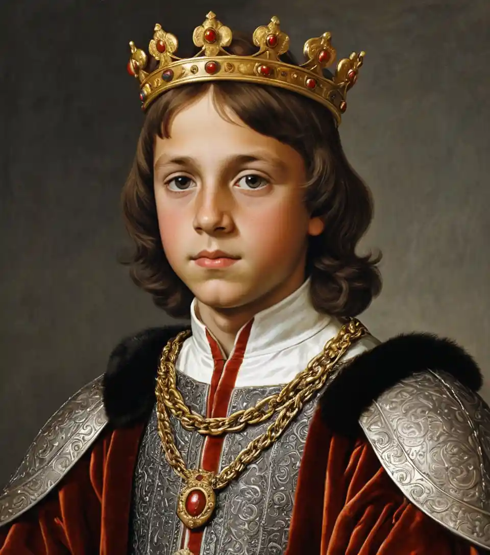 Young Spanish royal boy in a 15th century renaissance portrait
