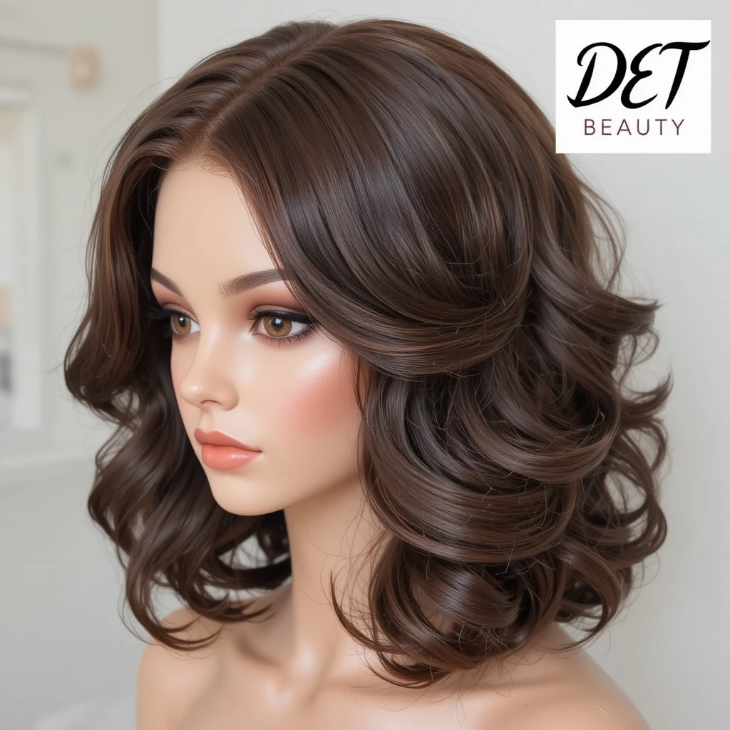Close up butterfly haircut wig on mannequin head