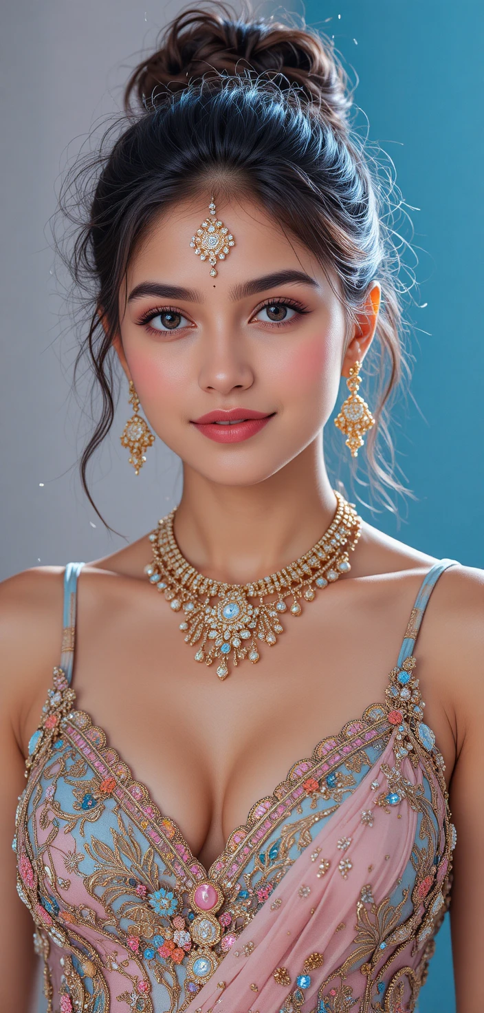 Playful portrait of an Indian girl with gold jewelry