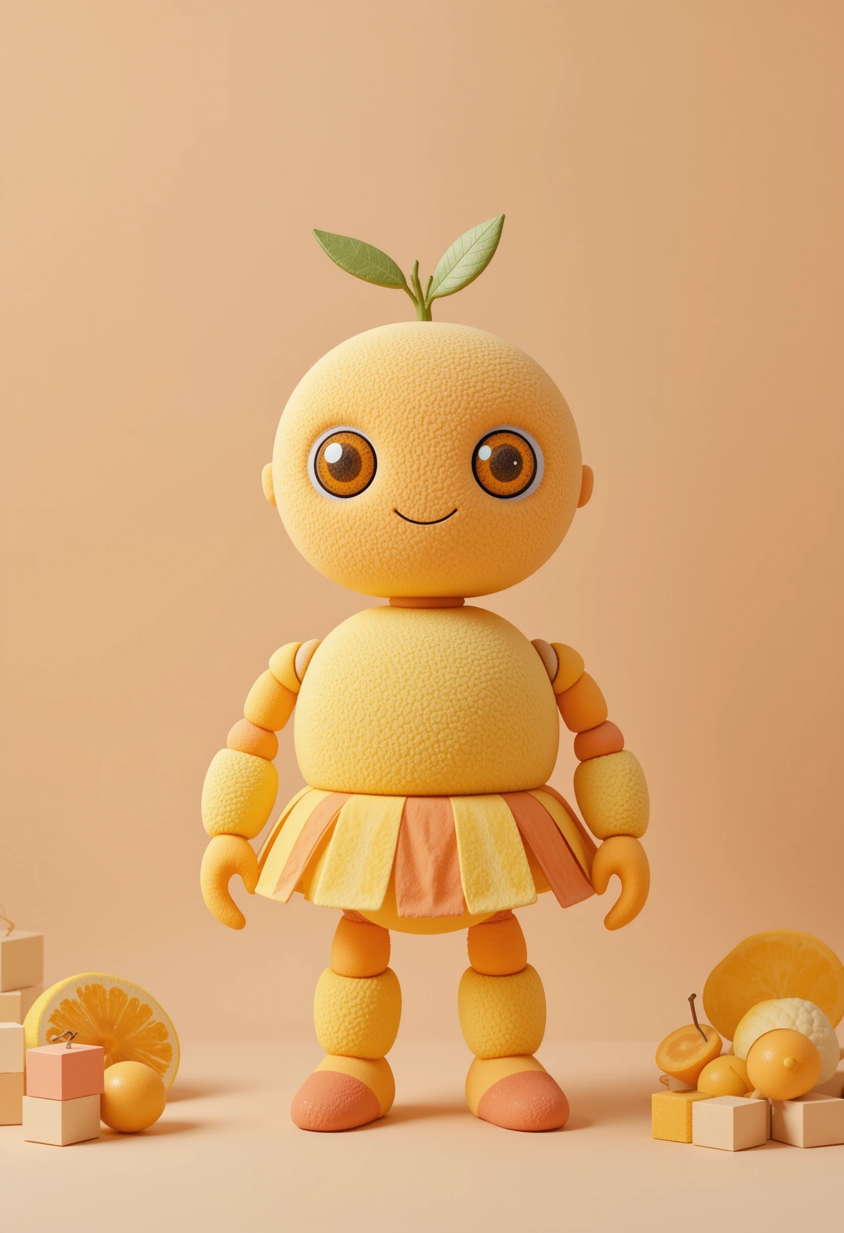 Cheerful Citrus Plush Character On Soft Peach Background