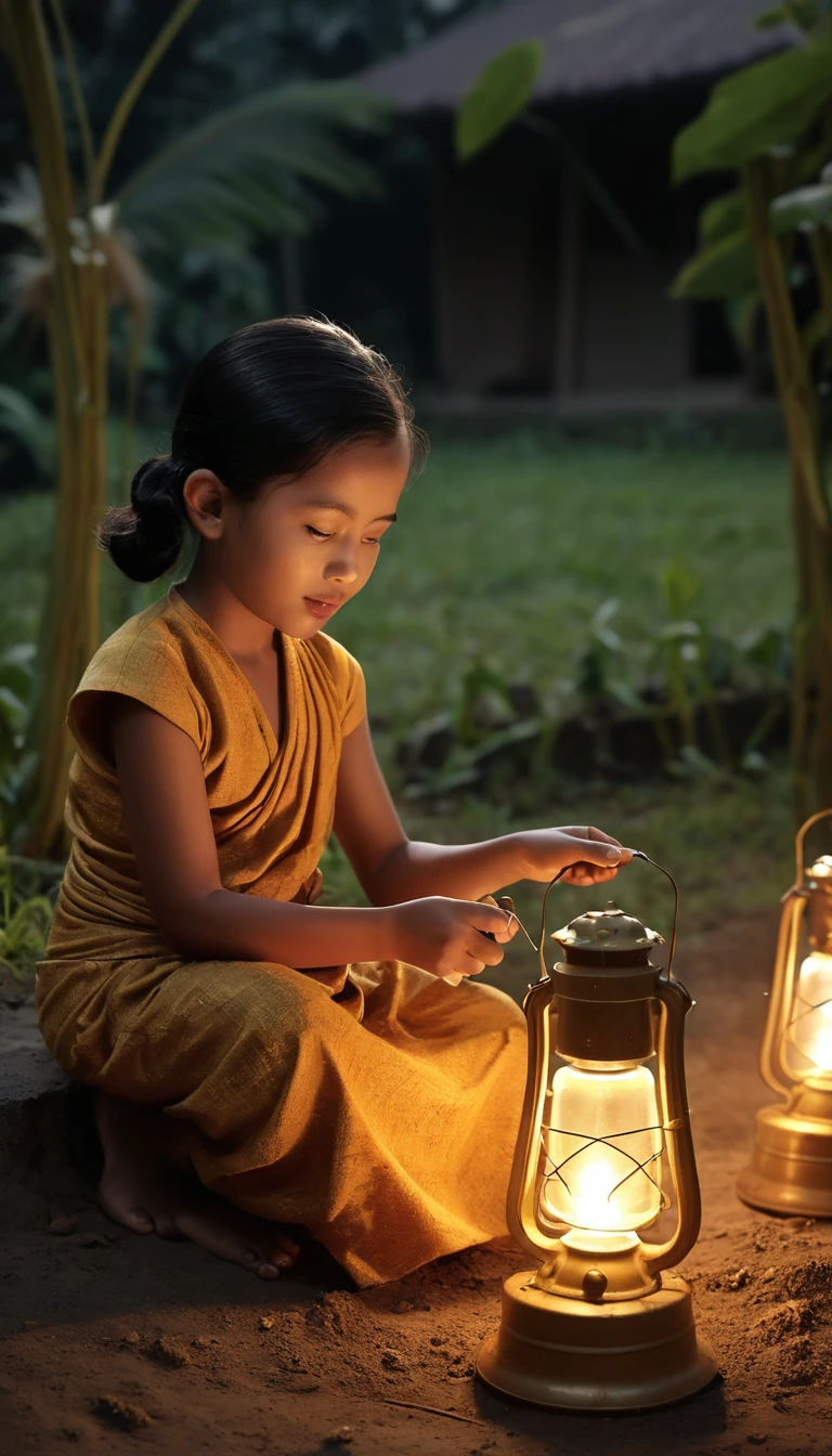 Indonesian village family sharing stories on a warm night