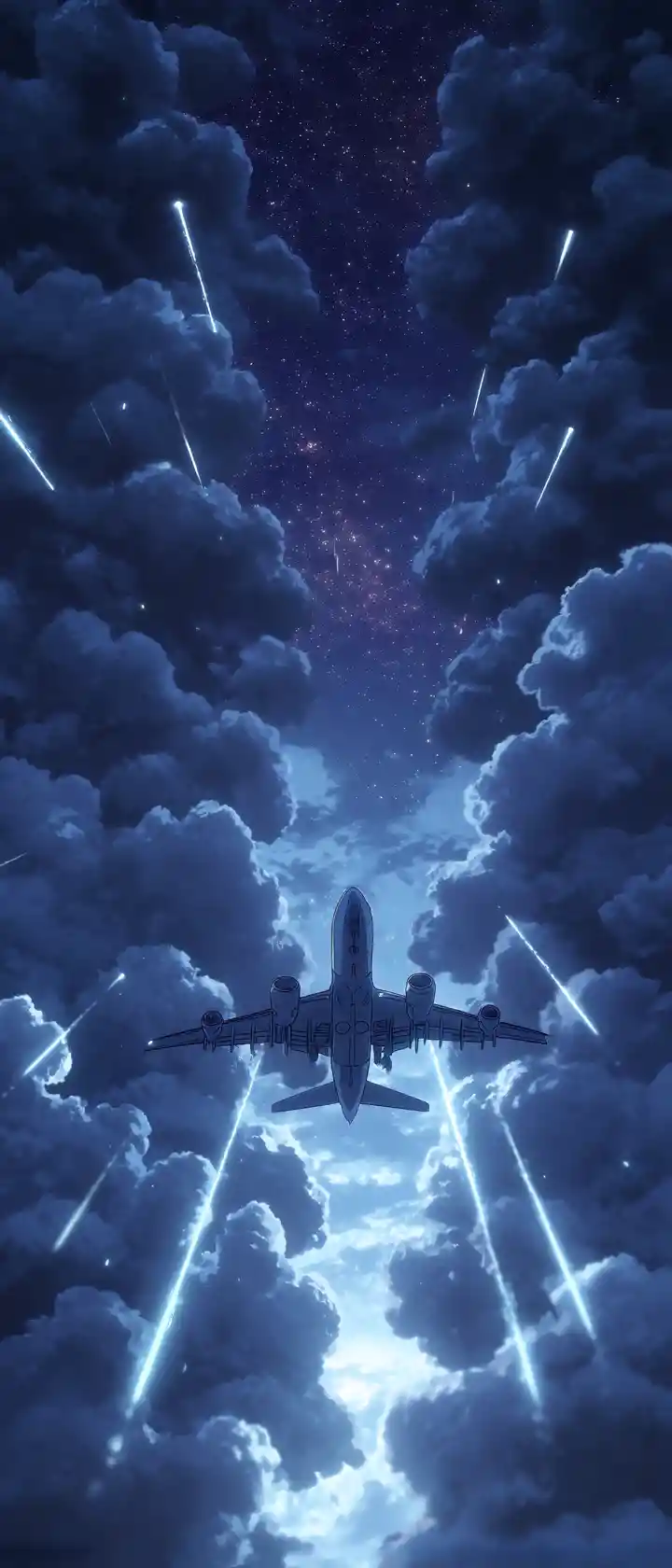 夜の光る夢の断片を飛び抜けるアニメパイロット