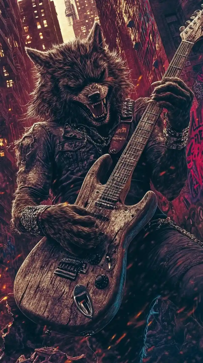Charismatic rockstar creature posing in urban graffiti studio