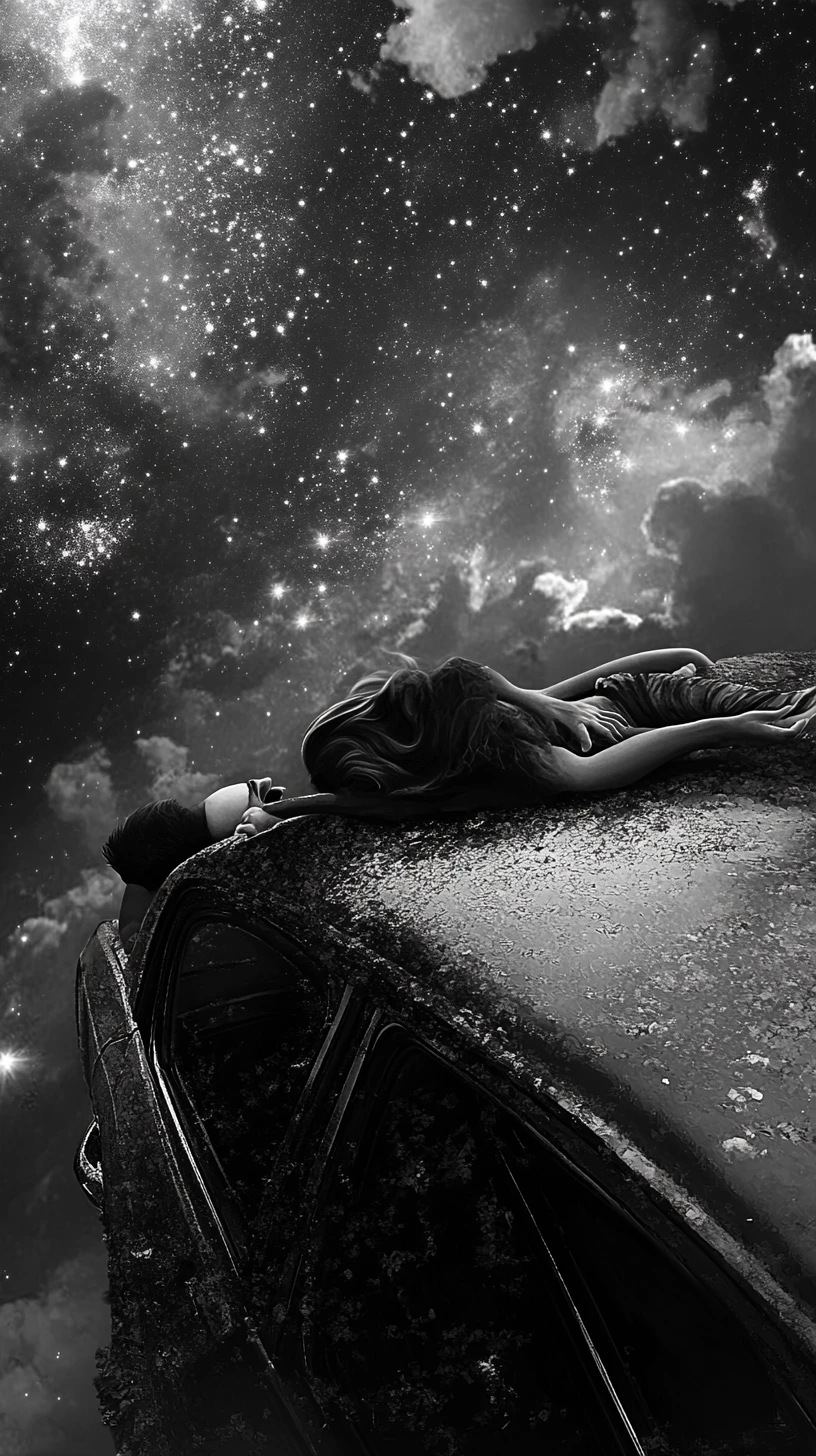 Couple Lying On Car Hood Under A Quiet Night Sky