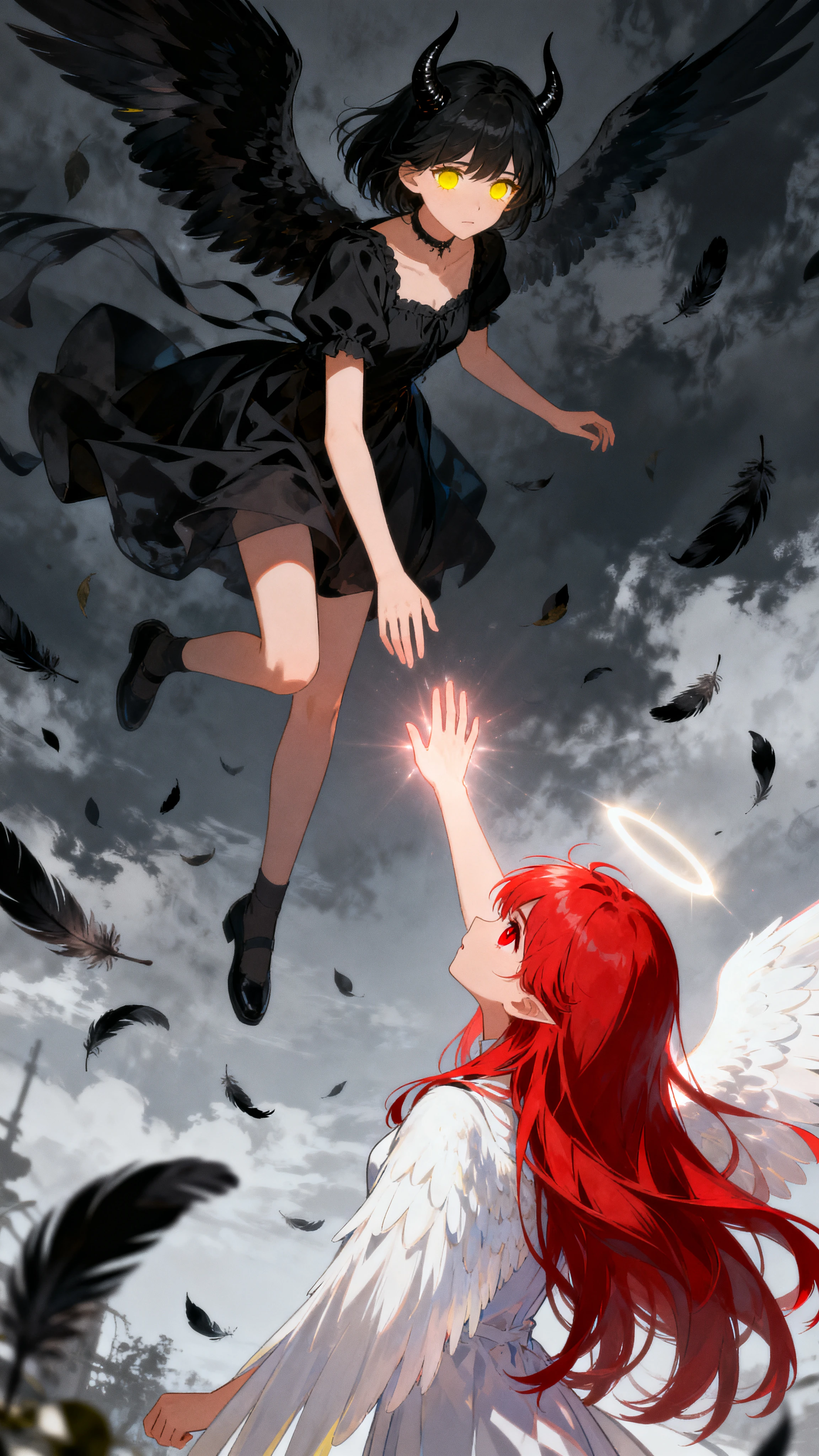 嵐の空を堕ちていく暗黒の翼を持つ少女