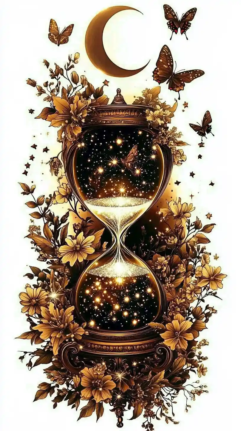 Mystical hourglass with starry petals in floral line art