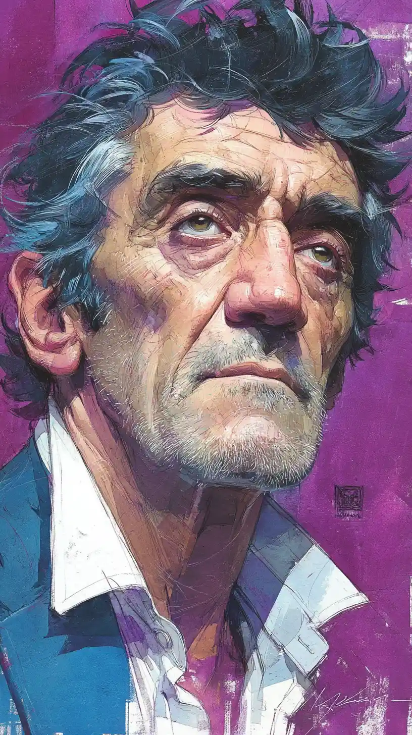 Expressive Portrait Of A Man In Digital Gouache Painting