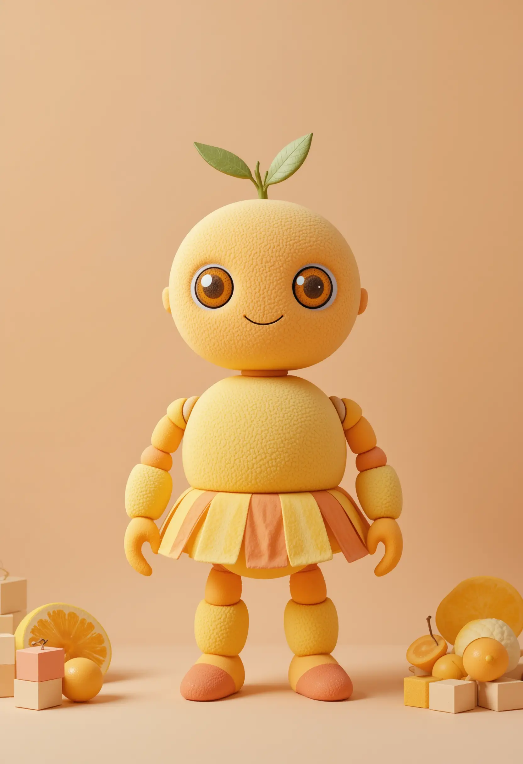 Cheerful Citrus Plush Character On Soft Peach Background