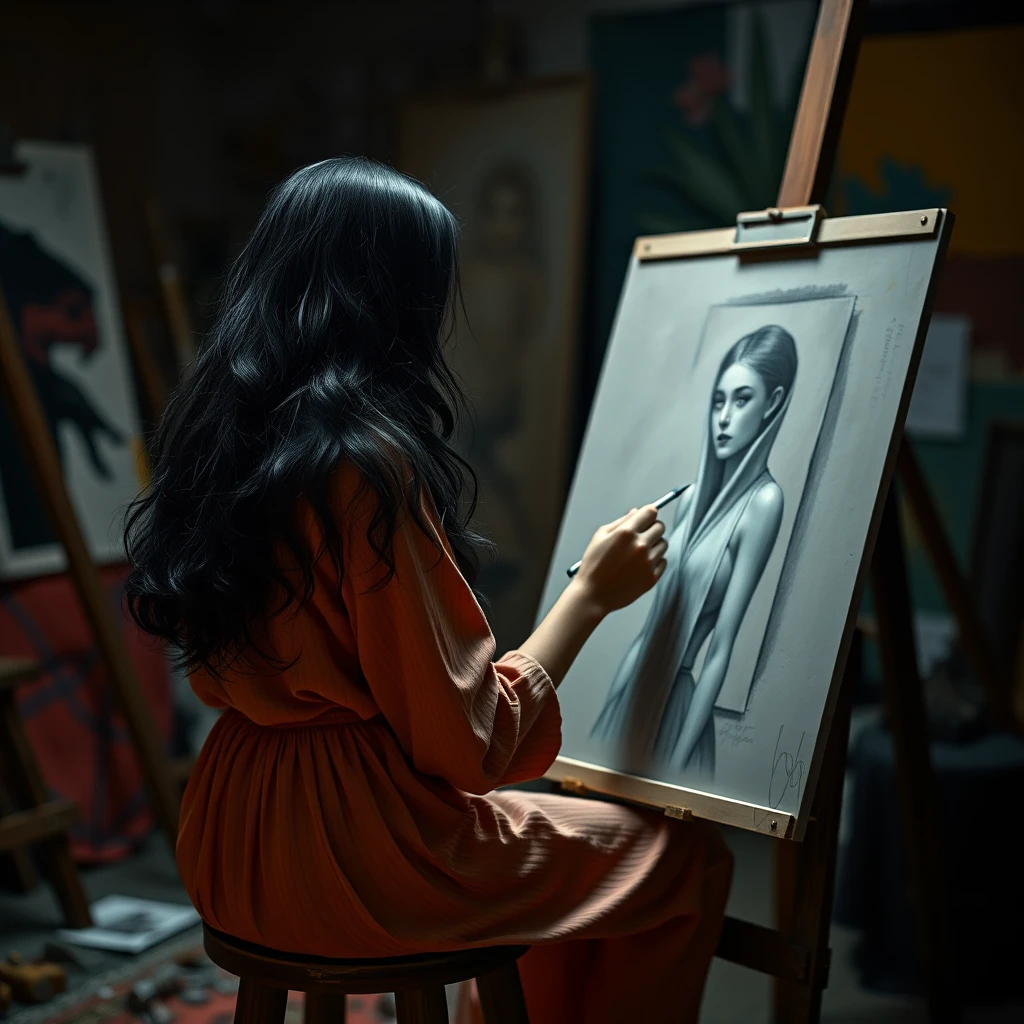 Woman Sketching A Female Model In An Art Studio