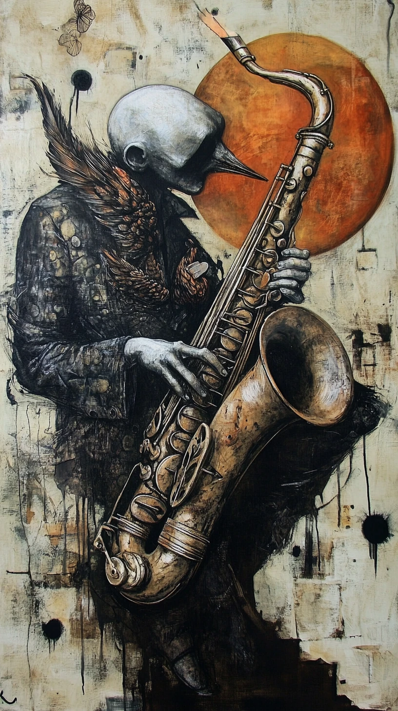 Abstract jazz inspired scene with flowing musical energy