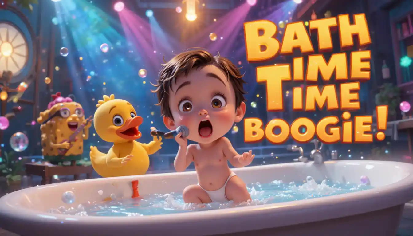 Toddler Dancing In A Bathtub At A Colorful Bubble Party