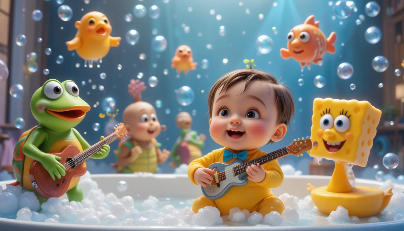 Toddler Cheering At Foam Guitar Bubble Concert Scene