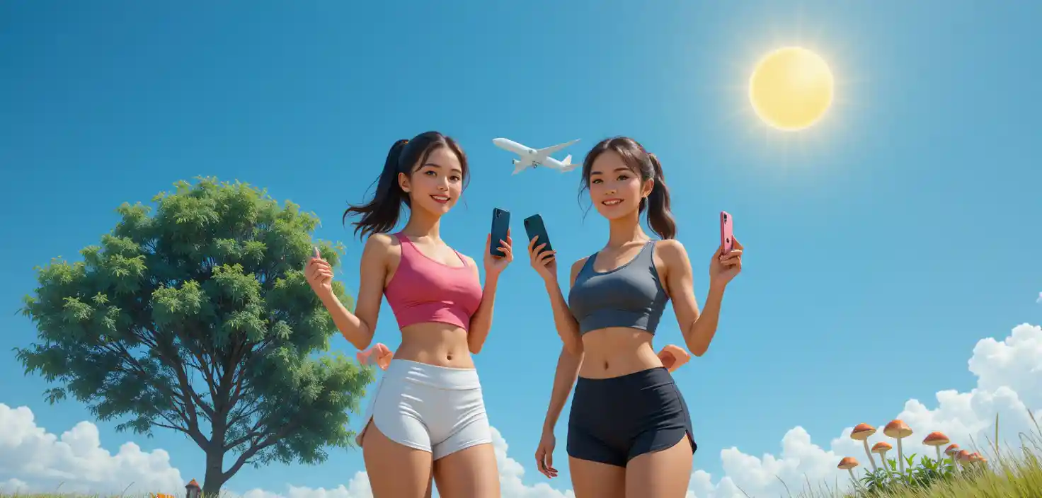 Two athletic women in sportswear under a sunny blue sky