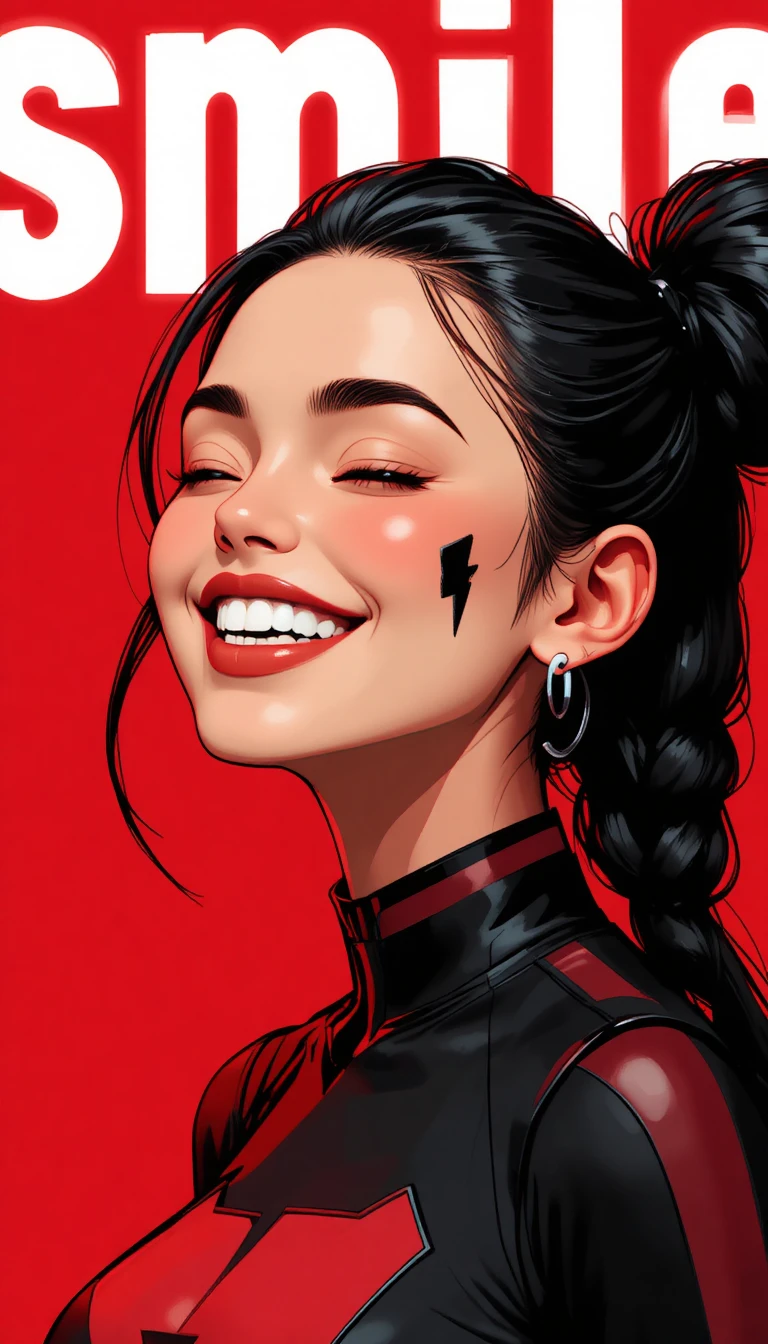 Joyful girl portrait with bold red graphic background