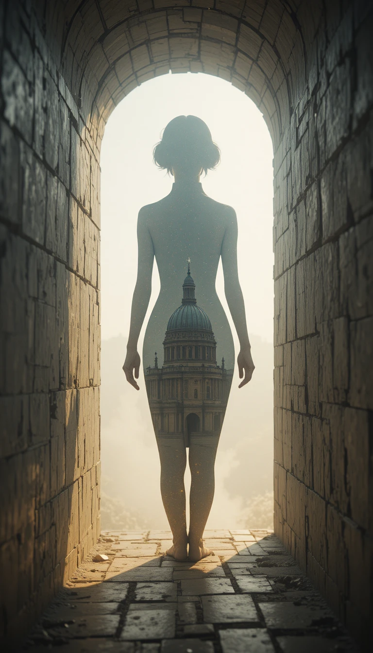 Female silhouette with side light and lockhole dome overlay