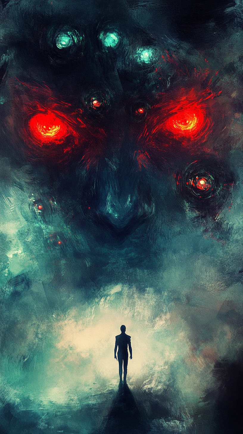 Red glowing demon eyes staring from the dark night