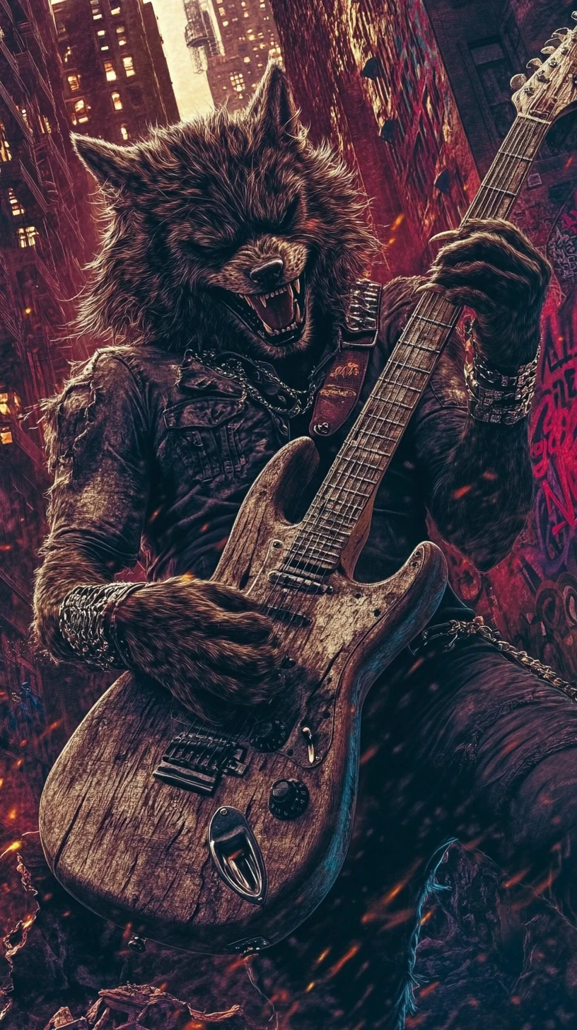 Charismatic rockstar creature posing in urban graffiti studio