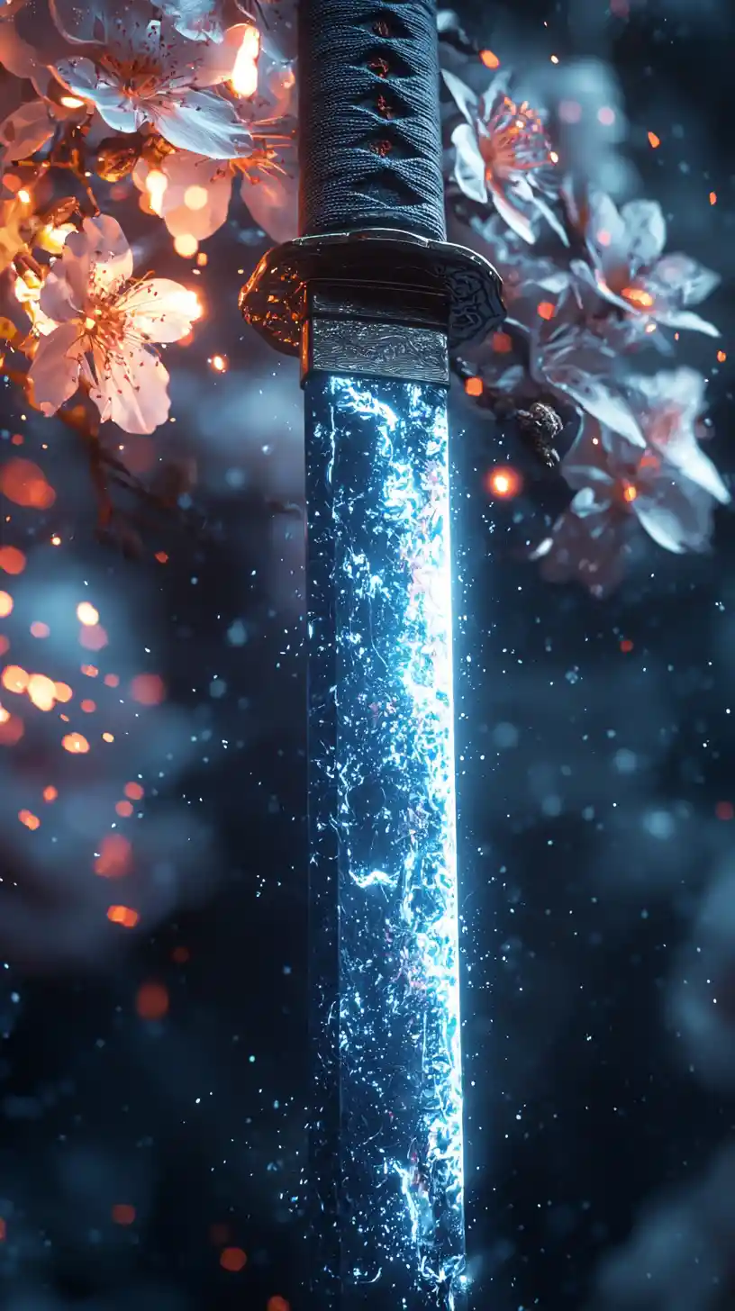 Samurai drawing a plasma edged katana in mid motion
