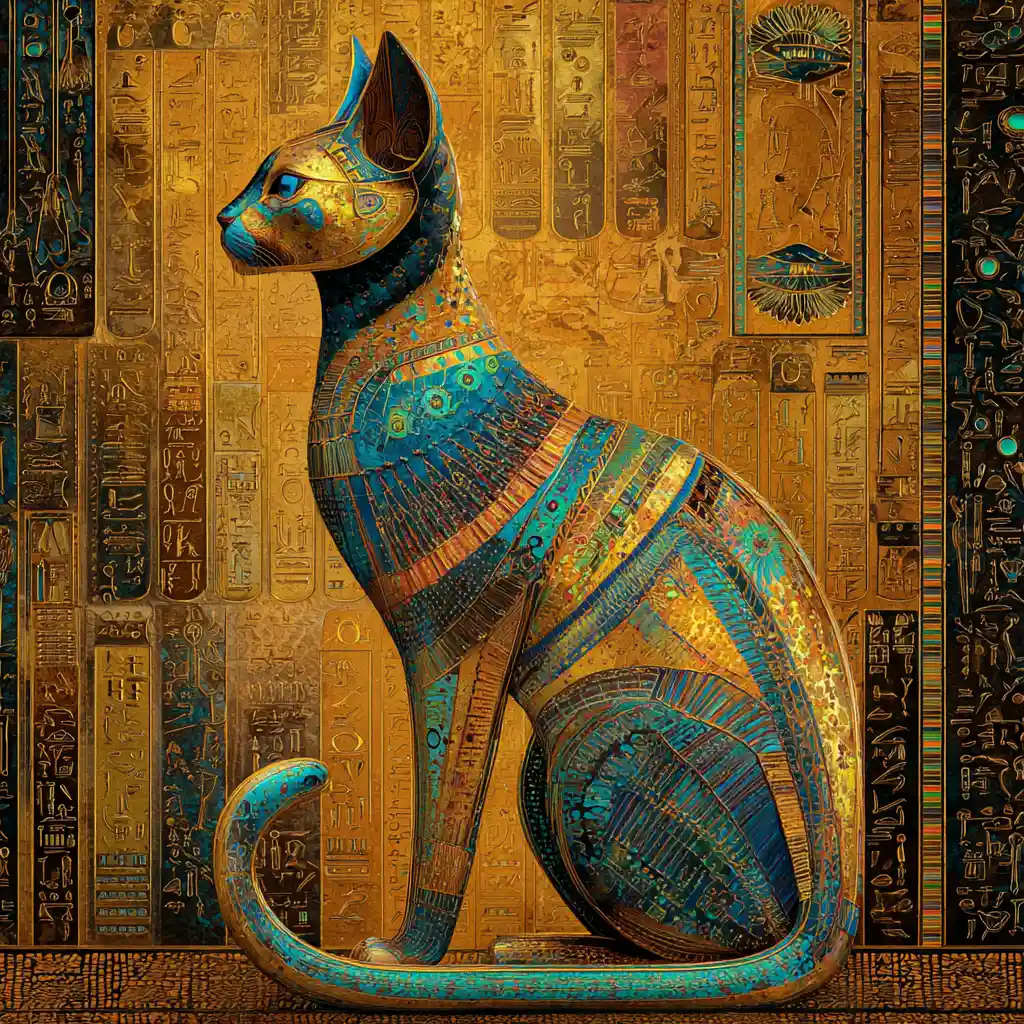 Mystical Bastet Cat In Golden Ancient Egyptian Mosaic Style