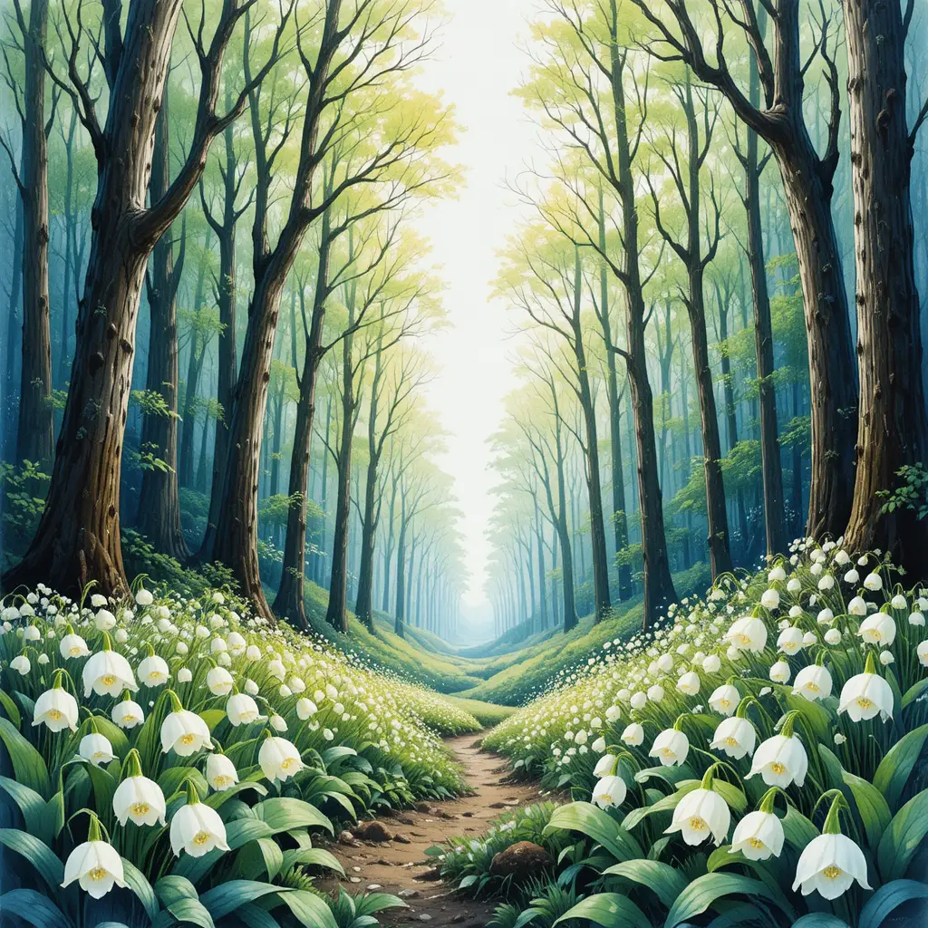 Enchanted Forest Surrounded By Lily Of The Valley Sprigs