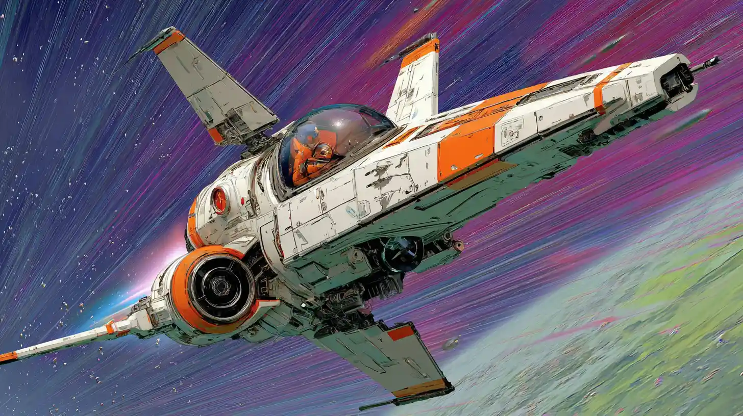 White space fighter attacking alien dreadnought in deep space